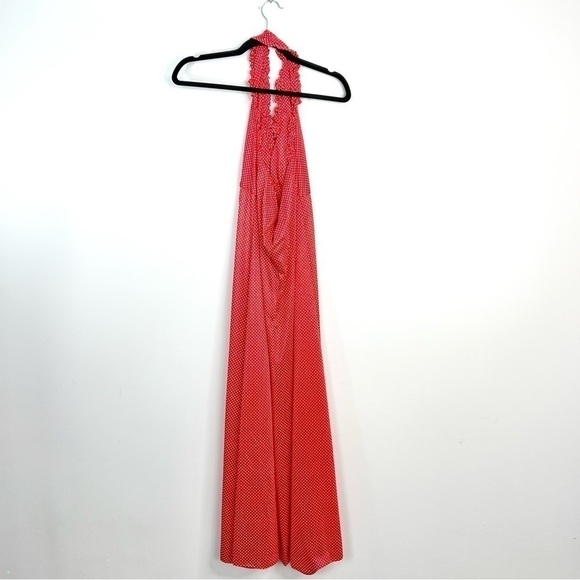 Vintage Red White Dot Ruffle Halter Maxi Dress - Picture 6 of 9